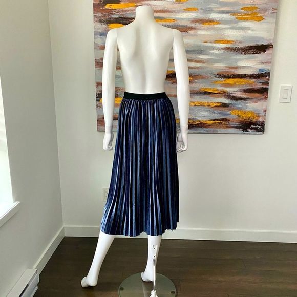 OAK + FORT Blue Velvet Pleated Midi Skirt - Picture 2 of 7